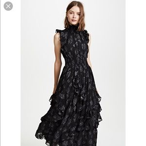 Rebecca Taylor Black Metallic Rose Midi Dress